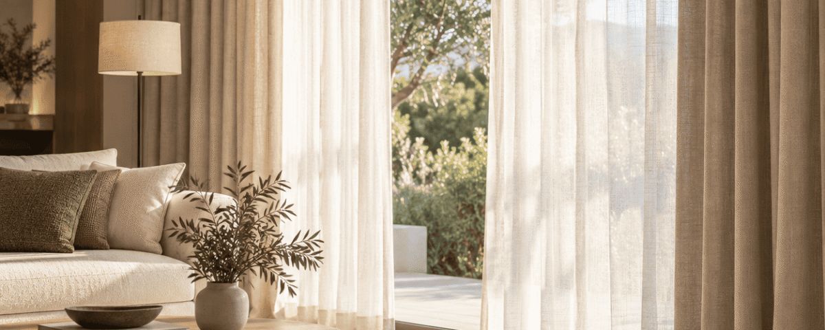 Cortines de teixit dens instal·lades al costat d'una finestra