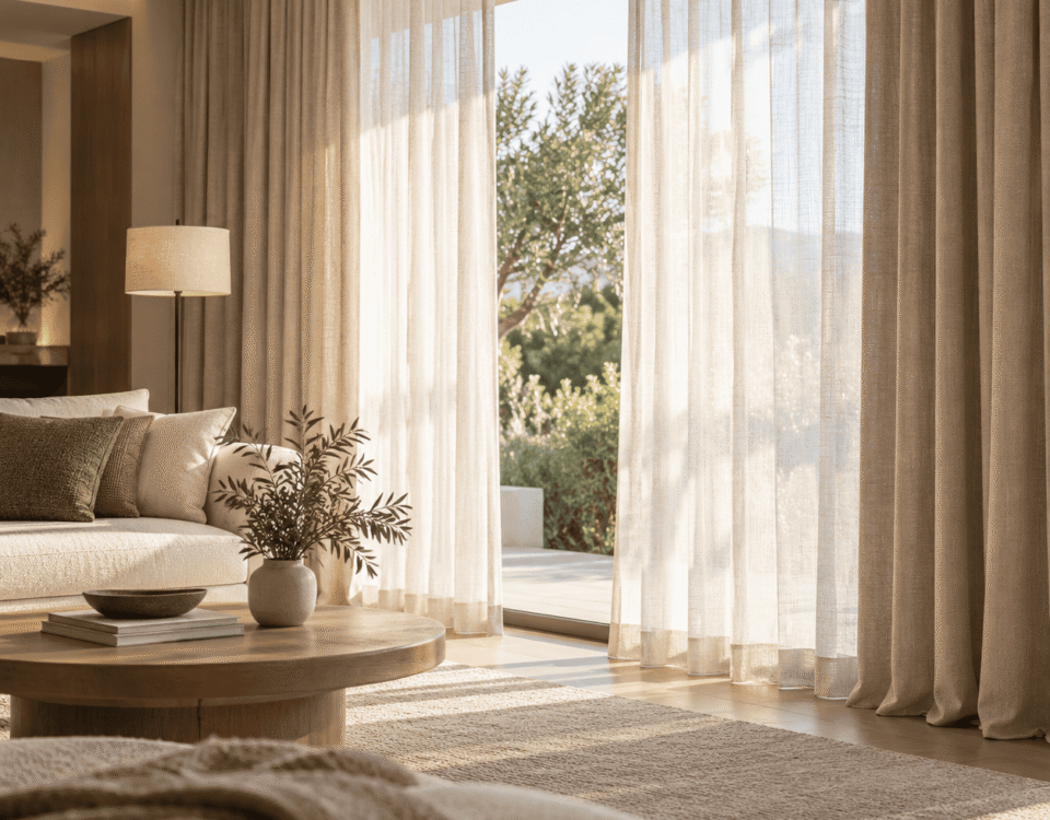 Cortines de teixit dens instal·lades al costat d'una finestra